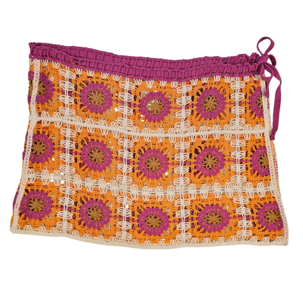Wild Fable Orange Purple Crochet Granny Square Mini Skirt Side Tie Small